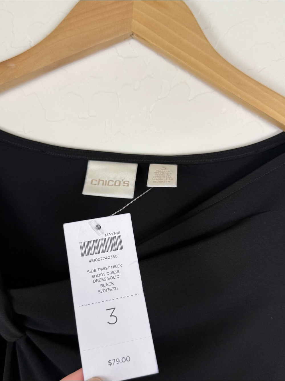 NWT Chico's Side Twist Neck Short Dress Solid Black, 3 | XL - Picture 4 of 7